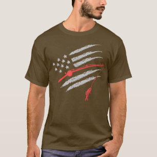 Camiseta Voo De Bandeira Americano A Pescar Rod Funny Vinta