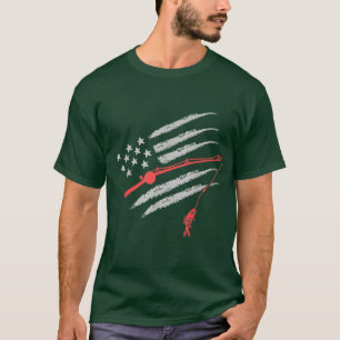 Camiseta Voo De Bandeira Americano A Pescar Rod Funny Vinta