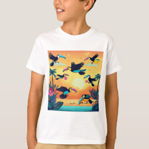 Camiseta Voo do Rico: Cartoon Toucans Soar