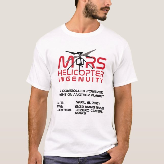 Camiseta Voo engenheiro Helicóptero Voando Marte 2020 Menin (Frente)