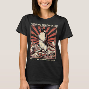 Camiseta Voo Era Uma Opção Pinguim Engraçado Com Espada