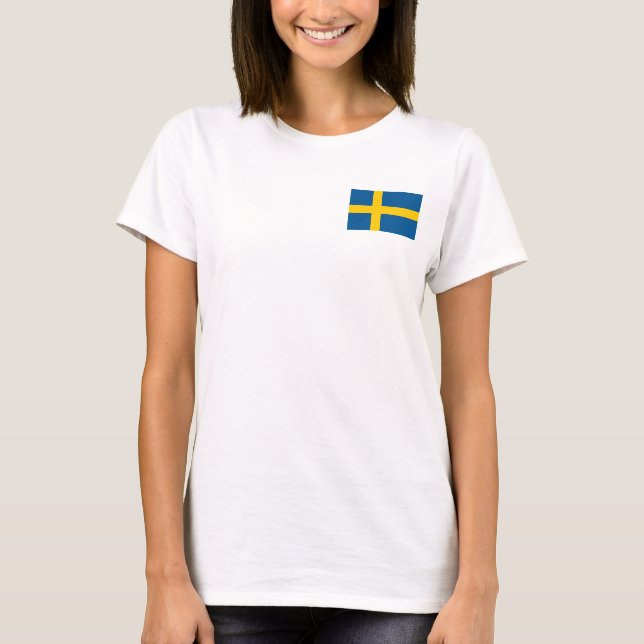 Camiseta Voo feminino com bandeira da Suecia (Frente)