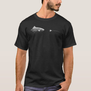 Camiseta Voo Gráfico Linha Gancho de Pesca Peixe Salmão