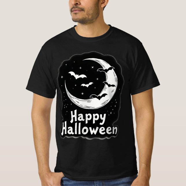 Camiseta Voo Noturno Spooky: Lua de Halloween-Crescent (Frente)