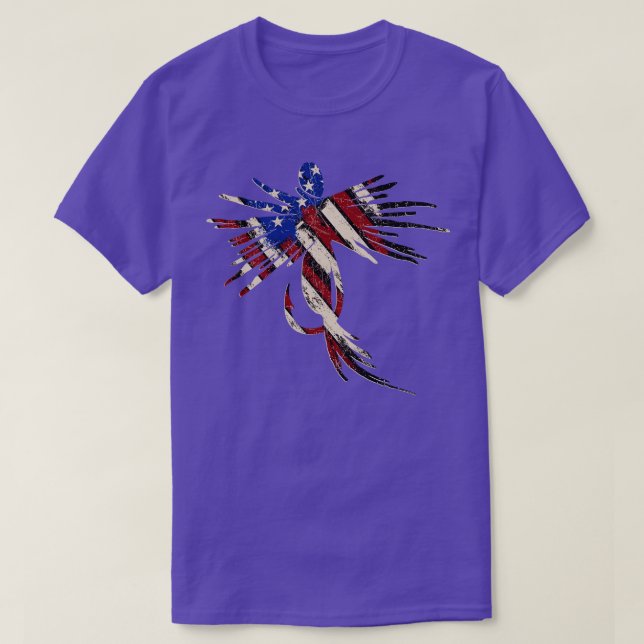 Camiseta Voo Pesca Vermelho Branco e Blue American Flag Pat (Frente do Design)