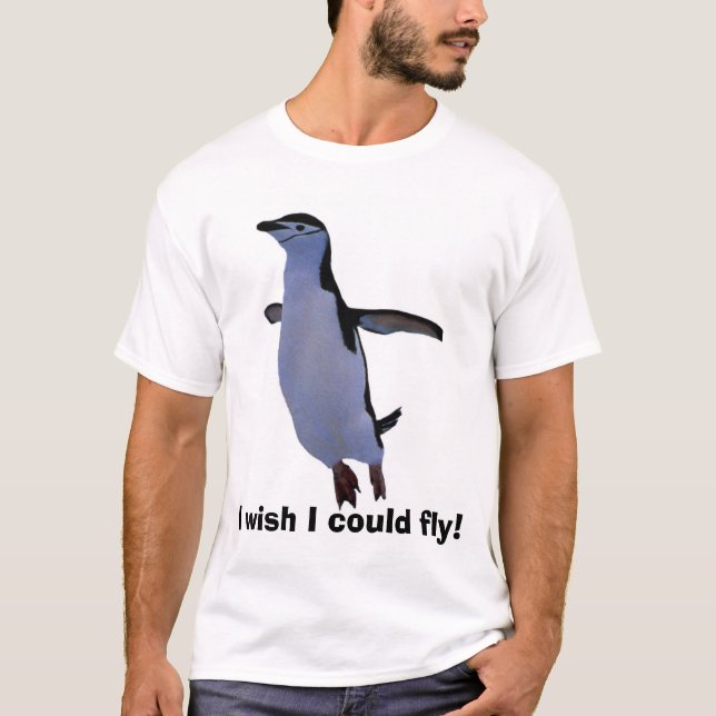 Camiseta vôo-pinguim, eu desejo que eu poderia voar! (Frente)