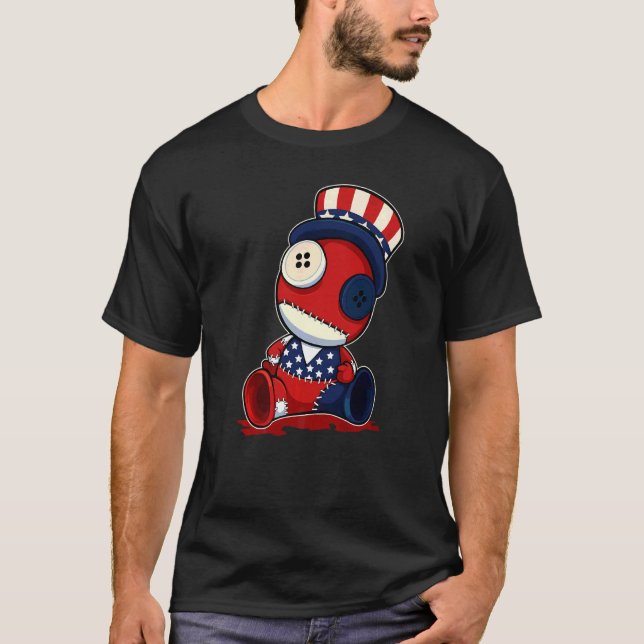 Camiseta Voodoo Doll 4 de julho Bandeira Americana Hat (Frente)