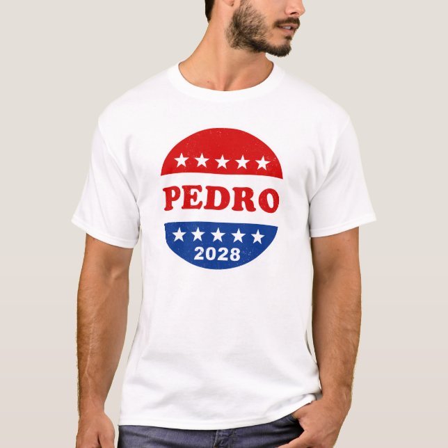 Camiseta Votação em Pedro 2028 Botão da Campanha Retroativa (Frente)