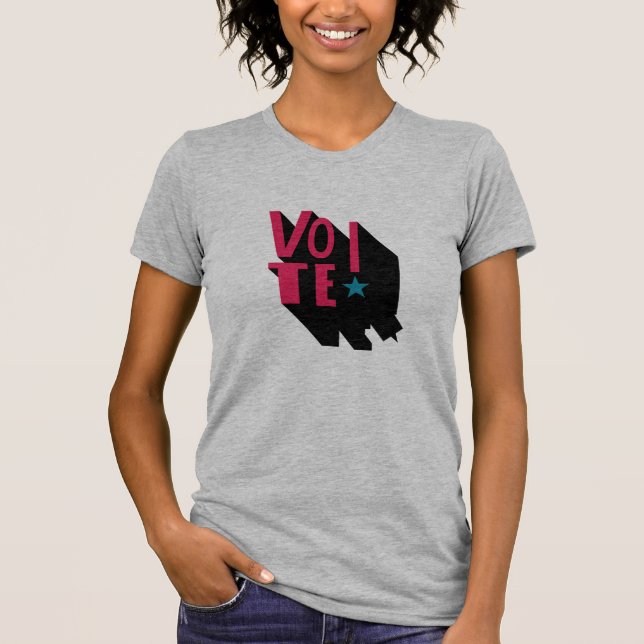 Camiseta VOTAÇÃO Rosa Quente e Negra! T-shirt da cinza (Frente)