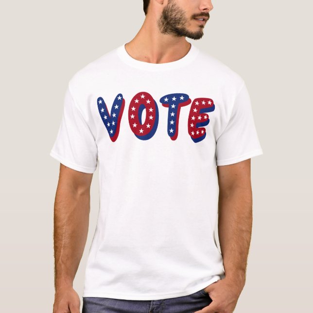 Camiseta Vote Estrelas Vermelho Branco Azul (Frente)