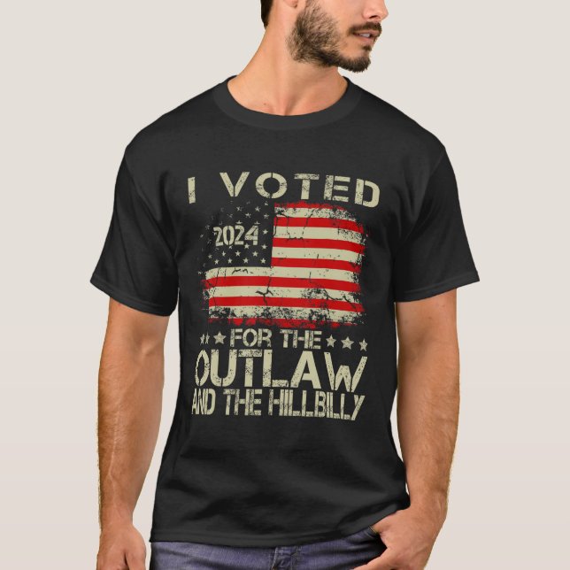 Camiseta Votei A Favor Do Outlaw E Do Trum Hillbilly 2024 (Frente)