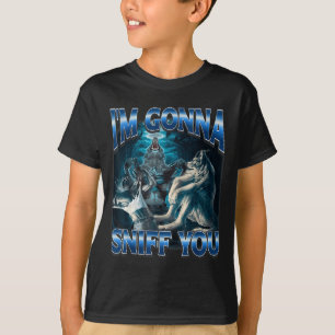 Camiseta Vou Cheirar Você de Forma Engraçada Meme do Lobo A