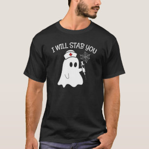 Camiseta Vou Esfaqueá-La Enfermeira Fantasma Halloween Roup