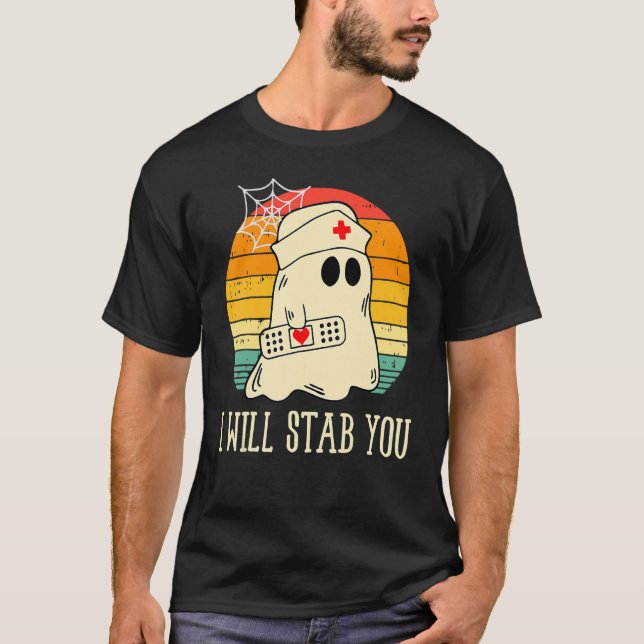 Camiseta Vou Esfaqueá-La Enfermeira Fantasma Retro Hallowee (Frente)