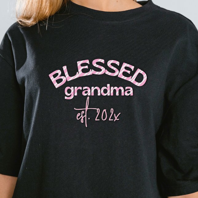 Camiseta Vovó Abençoada Estabeleceu Ano-De-Abalo-Rosa (Blessed Grandma Established Year Candy Cane Pink T-Shirt)
