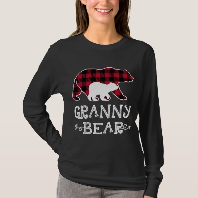 Camiseta Vovó Bear Natal Pajama Xadrez Vermelha Búfalo (Frente)