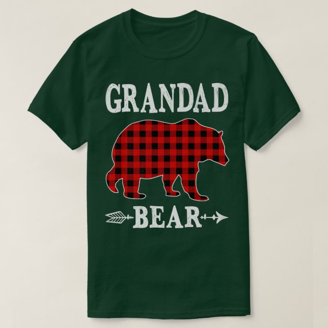 Camiseta Vovô Bear Natal Pajama Xadrez Vermelha Buffalo Fa (Frente do Design)