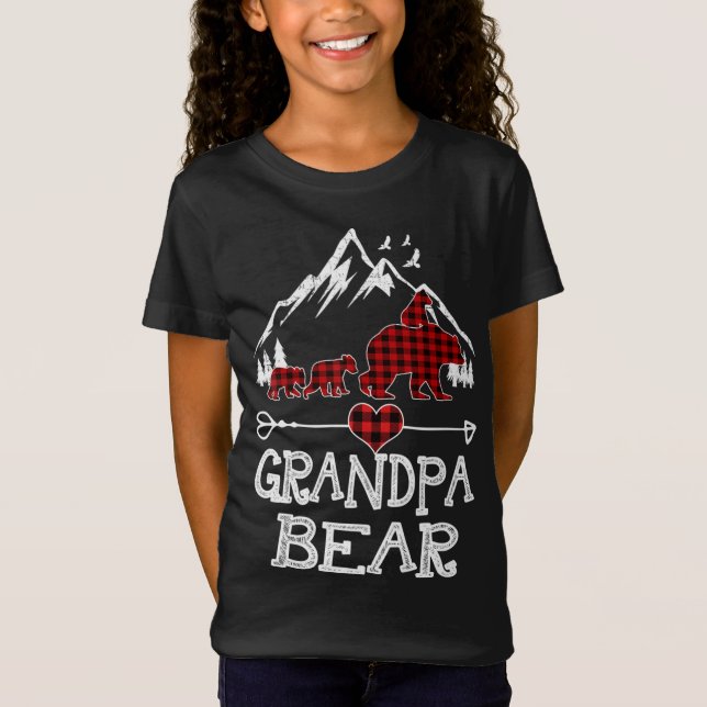 Camiseta Vovô Bear Natal Pajama Xadrez Vermelha Buffalo Fa (Frente)