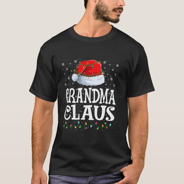 Camiseta Vovó Claus Natal Luz Mães da família Santa Hat (Frente)