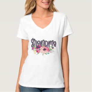Camiseta Vovó com Flores de Aquarela