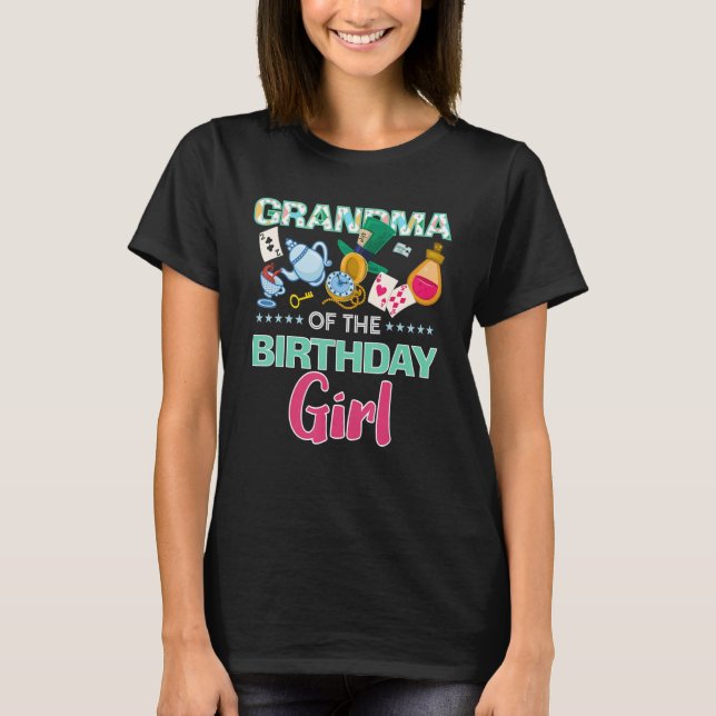 Camiseta Vovó Da Garota De Aniversário Onederland Pink Teal (Frente)