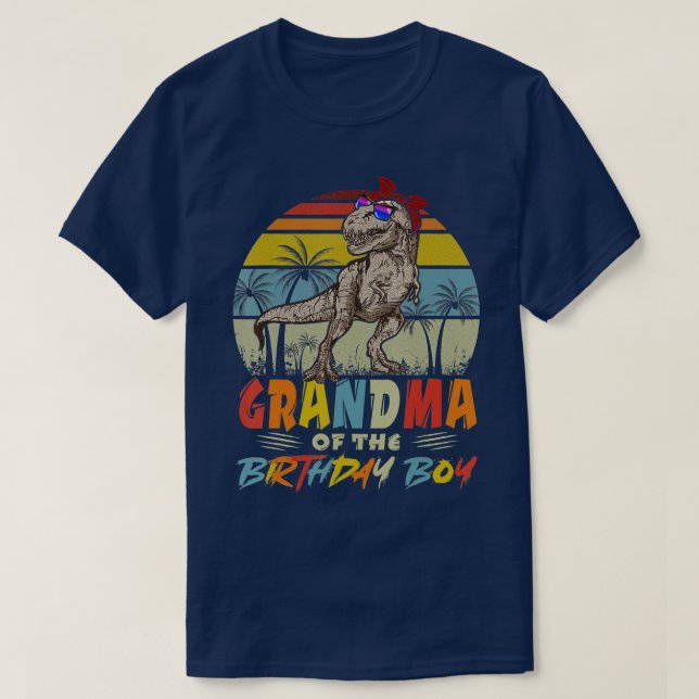 Camiseta Vovó Dinossauro Aniversário Garoto Mãe Corresponde (Frente do Design)