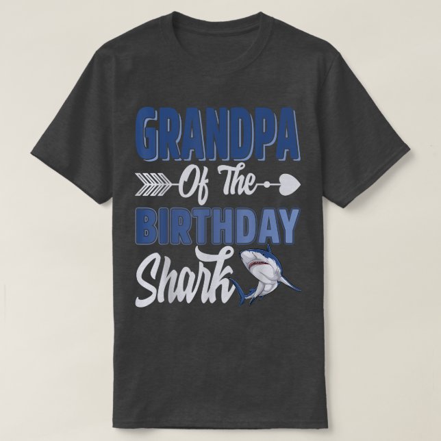 Camiseta Vovô Do Bairthday Boy Shark Ocean Correspondente A (Frente do Design)