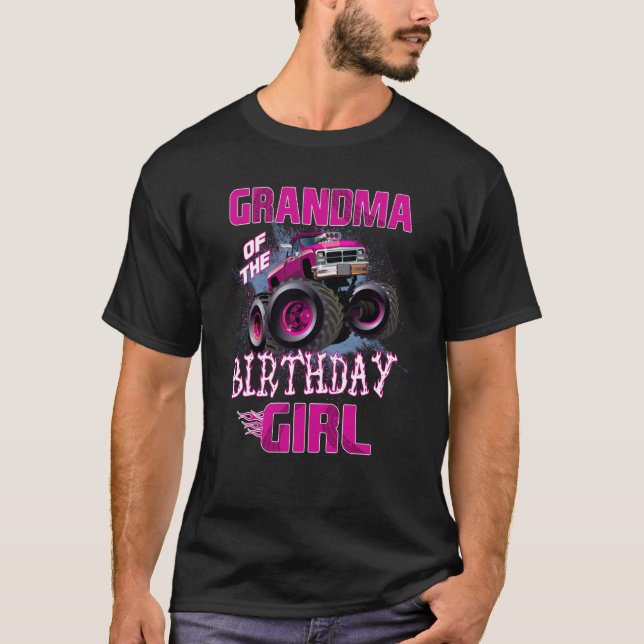 Camiseta Vovó do Caminhão de Monstro da Garota de Aniversár (Frente)