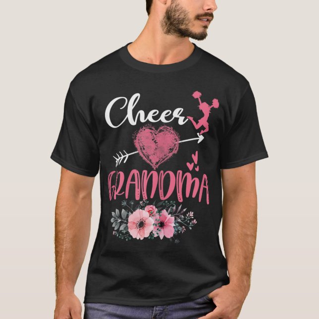 Camiseta Vovó Floral Engraçado Cheerleader Coração Mothe (Frente)
