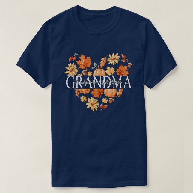 Camiseta Vovó, Graças Graças, Abençoada Olá, Queda de Autum (Frente do Design)