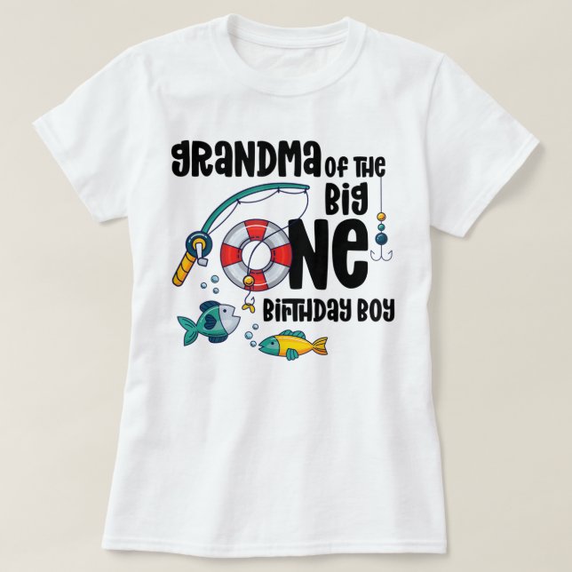 Camiseta Vovó Grande Um Garoto De 1 Ano A Pescar Aniversári (Frente do Design)