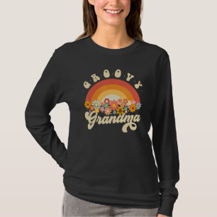 Camiseta Vovó Groovy Retrô Arco-íris Colorido Flores Desi