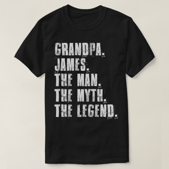 Camiseta Vovô James O Homem O Mito A Lenda Orgulhosa Fa (Frente do Design)