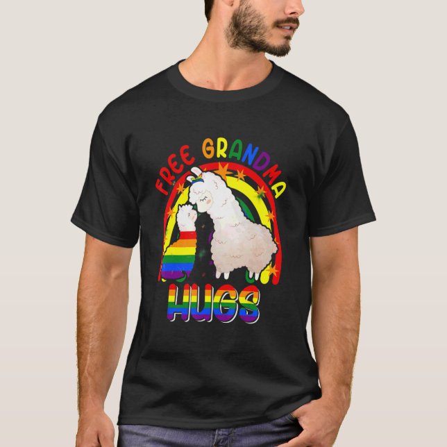 Camiseta Vovó Livre Abraça Dois Llamas Orud Lgbt Rainbow Fa (Frente)