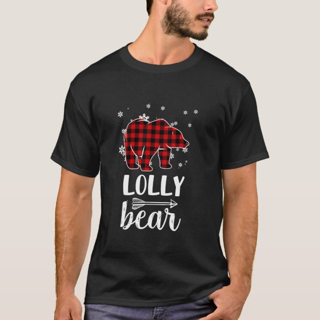 Camiseta Vovó Lolly Bear Xmas Pajama Red Xadrez Buffalo P (Frente)