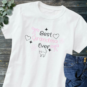 Camiseta Vovó Mais Querida Retro Desenhado à Mão Rosa e Pre