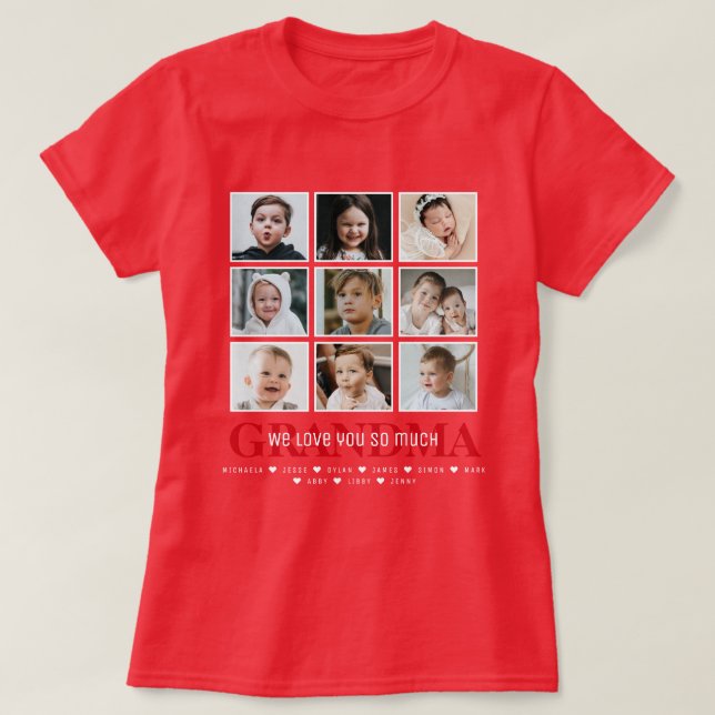 Camiseta Vovó/Nana/Outros Nomes e Mensagens de Colagem de 9 (Frente do Design)