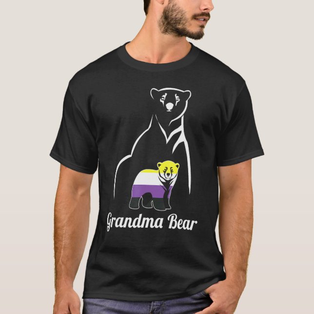 Camiseta Vovó não-Binário LGBT Urso Por Orgulho Não-Binário (Frente)