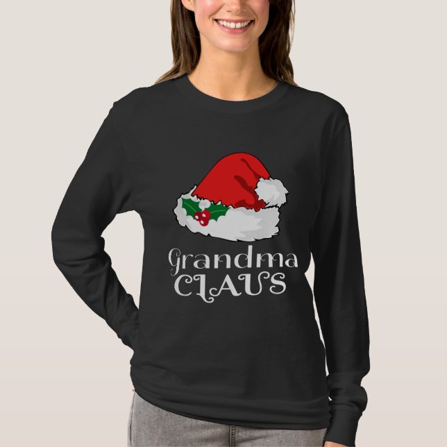 Camiseta Vovó Natal Claus Correspondendo Pajama Santa Hat (Frente)