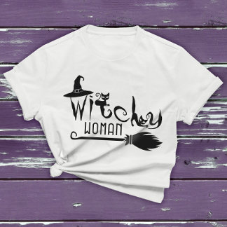 Camiseta Vovó Negra Gato de Bruxas Gráfico de Bruxas de Hal