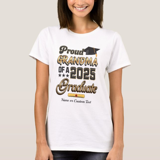 Camiseta Vovó Orgulhosa de 2025 Formando neto negro Dourado (Frente)