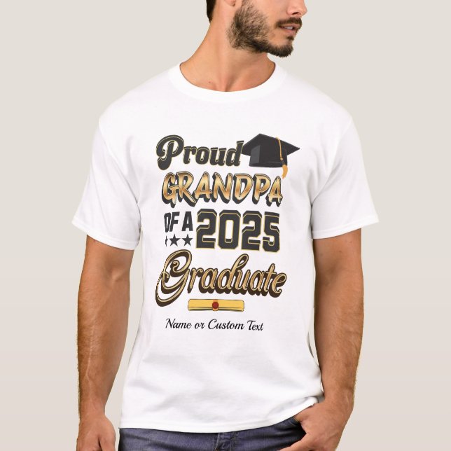 Camiseta Vovô Orgulhoso Avô Negro Dourado para graduação de (Frente)
