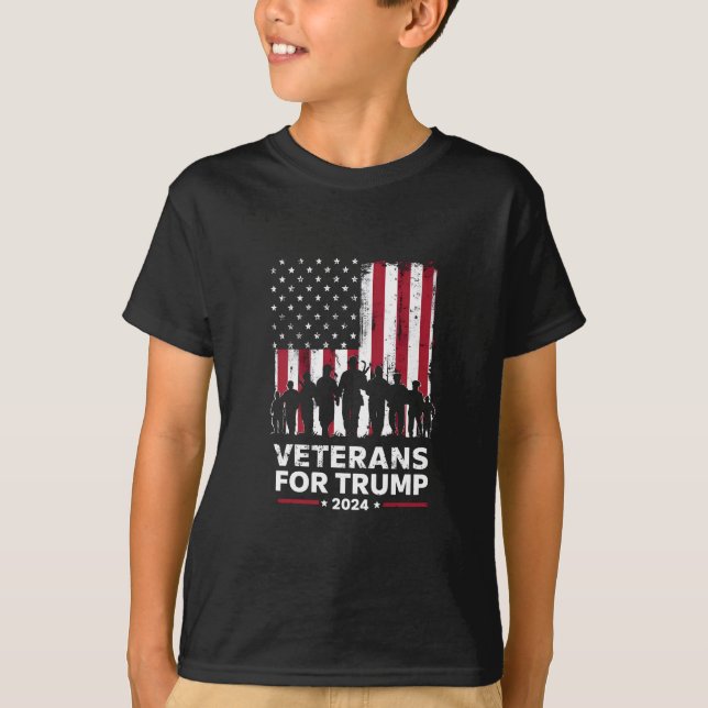 Camiseta Vovô pai Veteranos Para Trump 2024 American Flag (Frente)