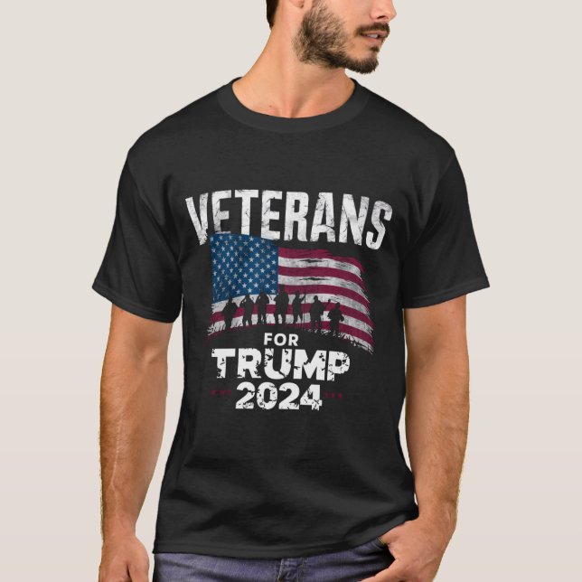 Camiseta Vovô pai Veteranos Para Trump 2024 American Flag (Frente)