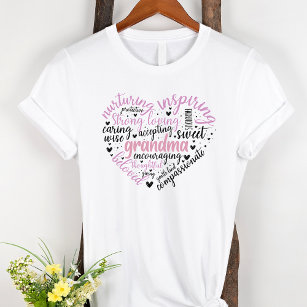 Camiseta Vovó Palavra Nuvem Rosa Coração