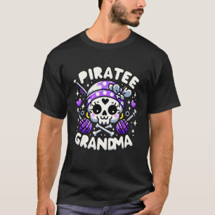 Camiseta Vovó Pirata Caveira e Ossos Cruzados Mulheres Fofa