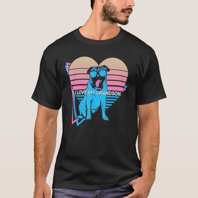 Camiseta Vovô Pug Retro Eu Amo Meu Neto (Frente)