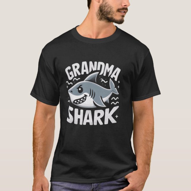 Camiseta Vovó Shark Engraçado Família de Combinação de Tuba (Frente)