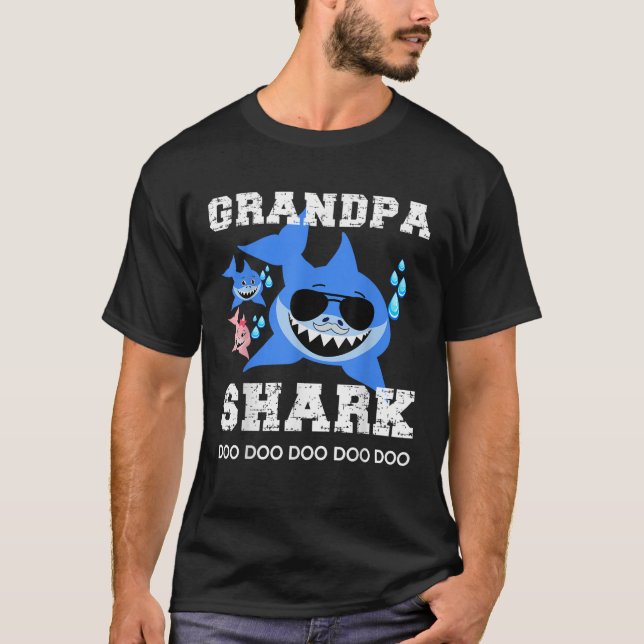 Camiseta Vovô Shark Men Crianças Mulheres Famílias Correspo (Frente)