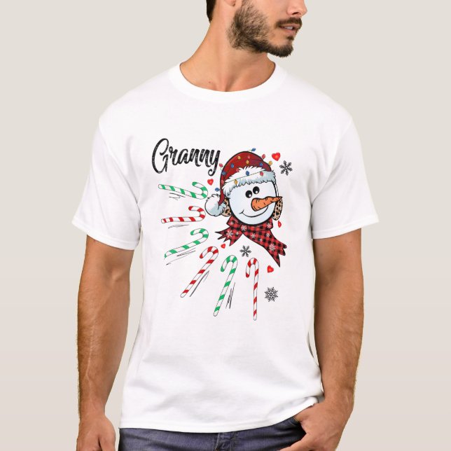Camiseta Vovó Snowman Candy Cane Natal Xmas Engraçado (Frente)